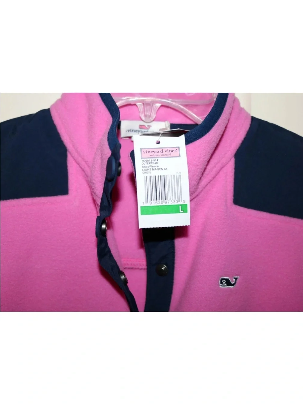 Vineyard Vines kids Hot Pink Fleece Zip-Style Pullover with Navy Trim